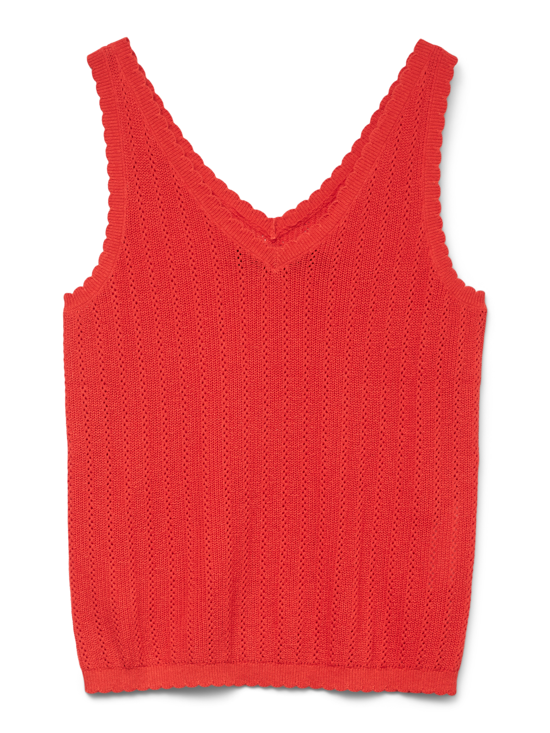 VERO MODA VMLUXLIGHT pointelle v-neck top in fiery red - Image 3