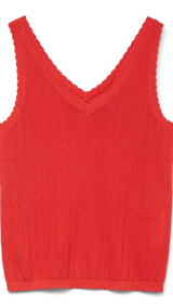 VERO MODA VMLUXLIGHT pointelle v-neck top in fiery red - Image 3