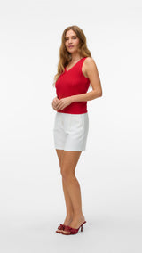 VERO MODA VMLUXLIGHT pointelle v-neck top in fiery red - Image 4