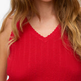 VERO MODA VMLUXLIGHT pointelle v-neck top in fiery red - Image 6