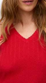 VERO MODA VMLUXLIGHT pointelle v-neck top in fiery red - Image 6