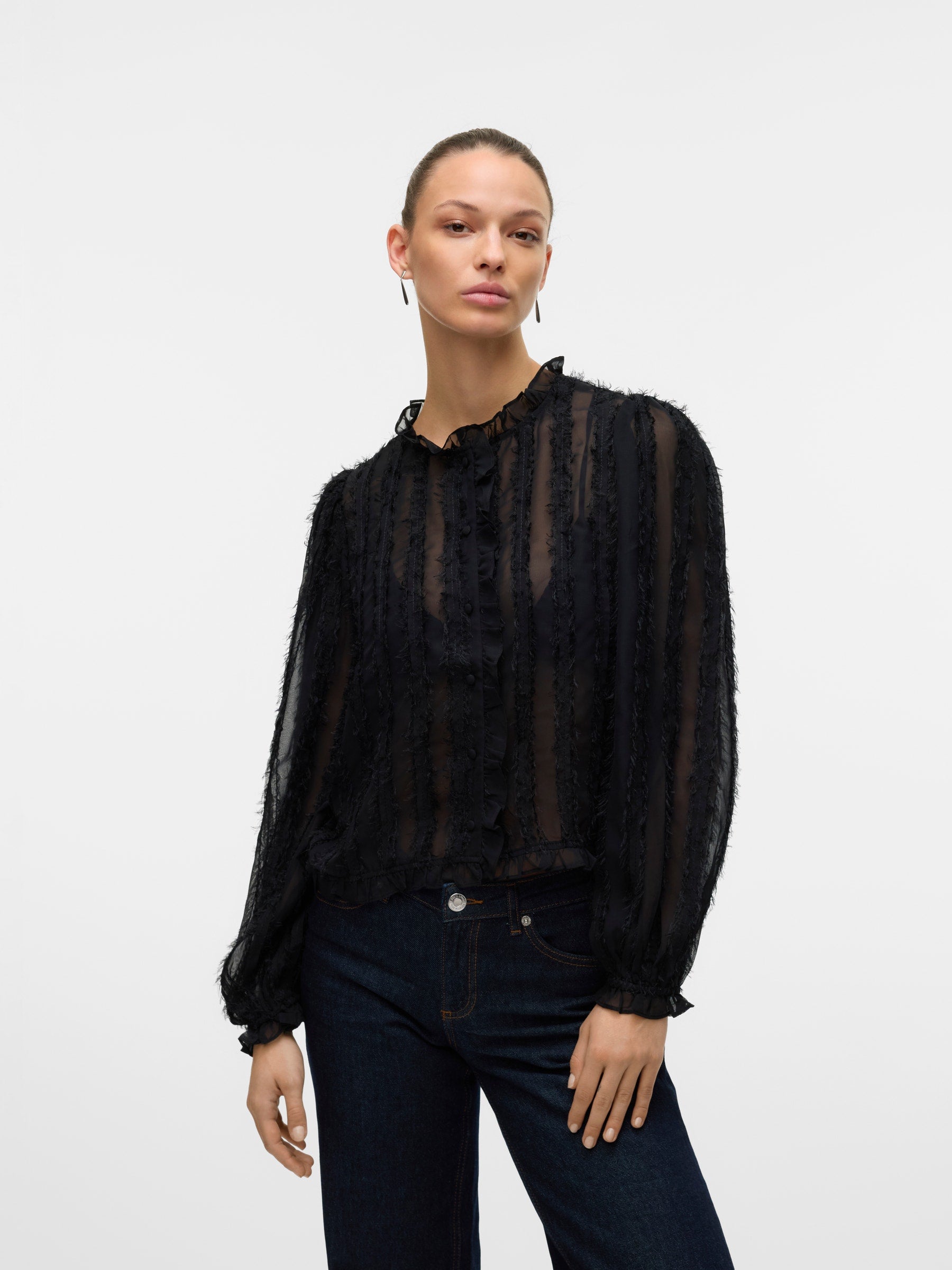 VERO MODA VMMALOU ruffle top in black - Image 1