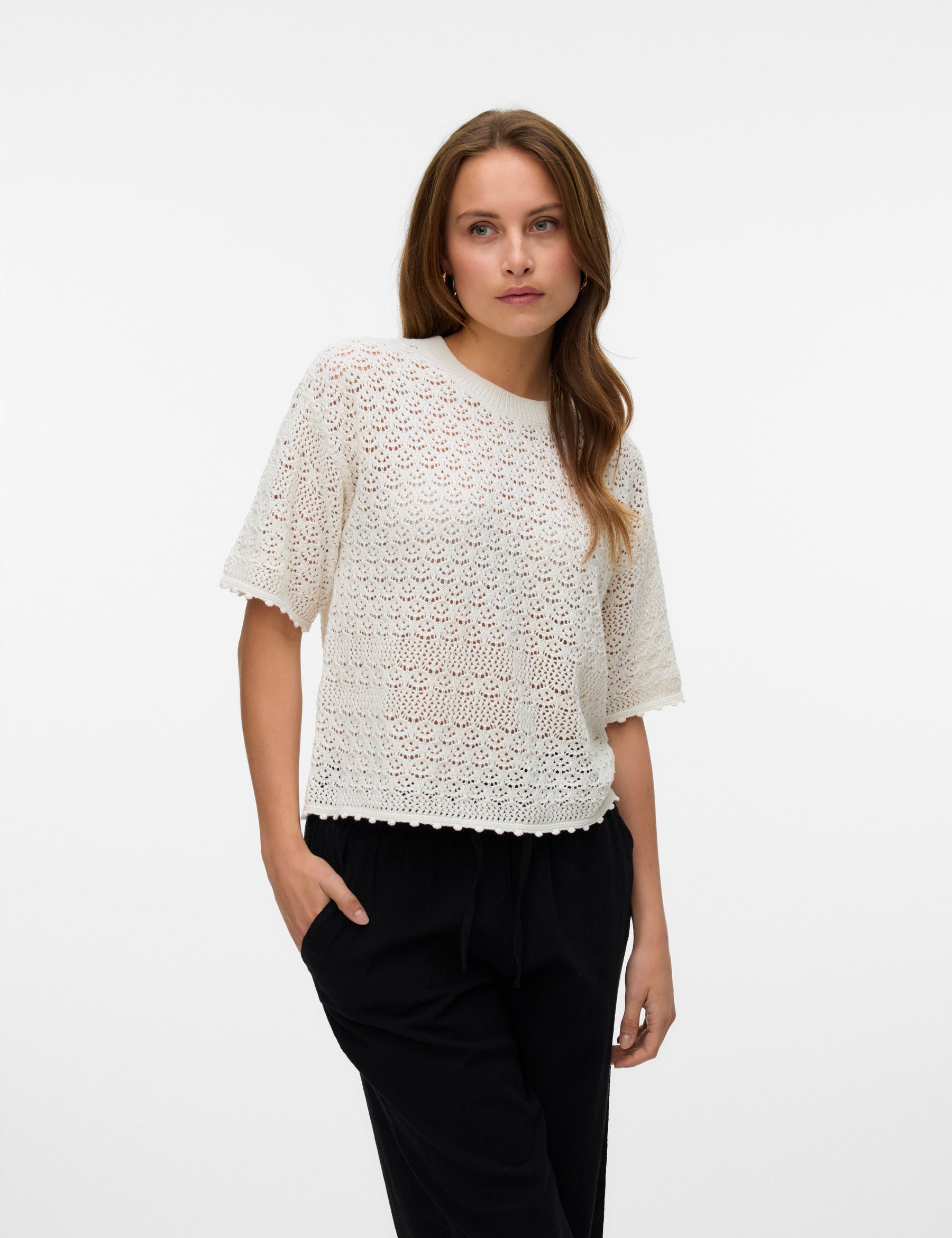 VERO MODA VMMANILA 2/4 o-neck pullover in birch - Image 1