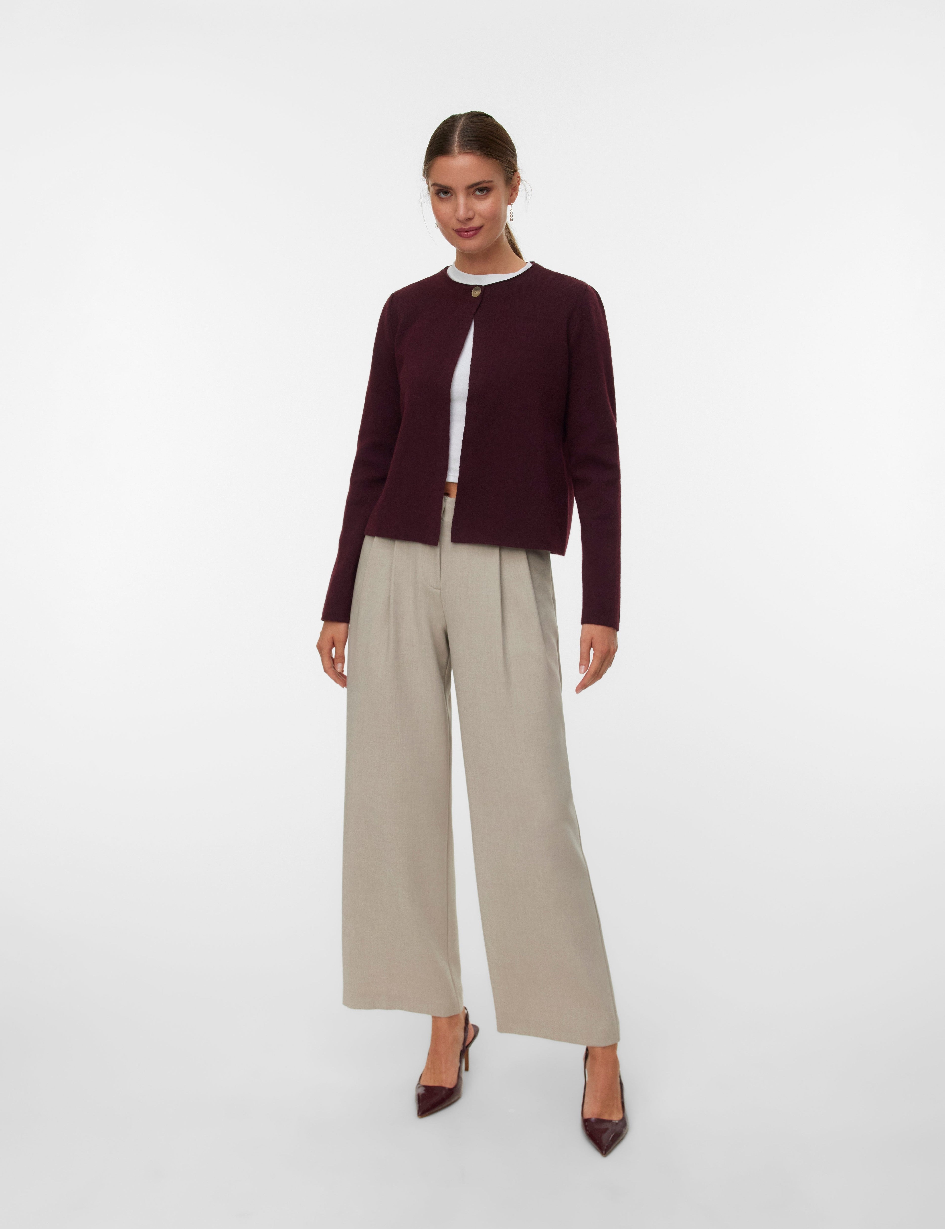 VERO MODA VMMARINA o-neck cardigan boo in winetasting melange - Image 1