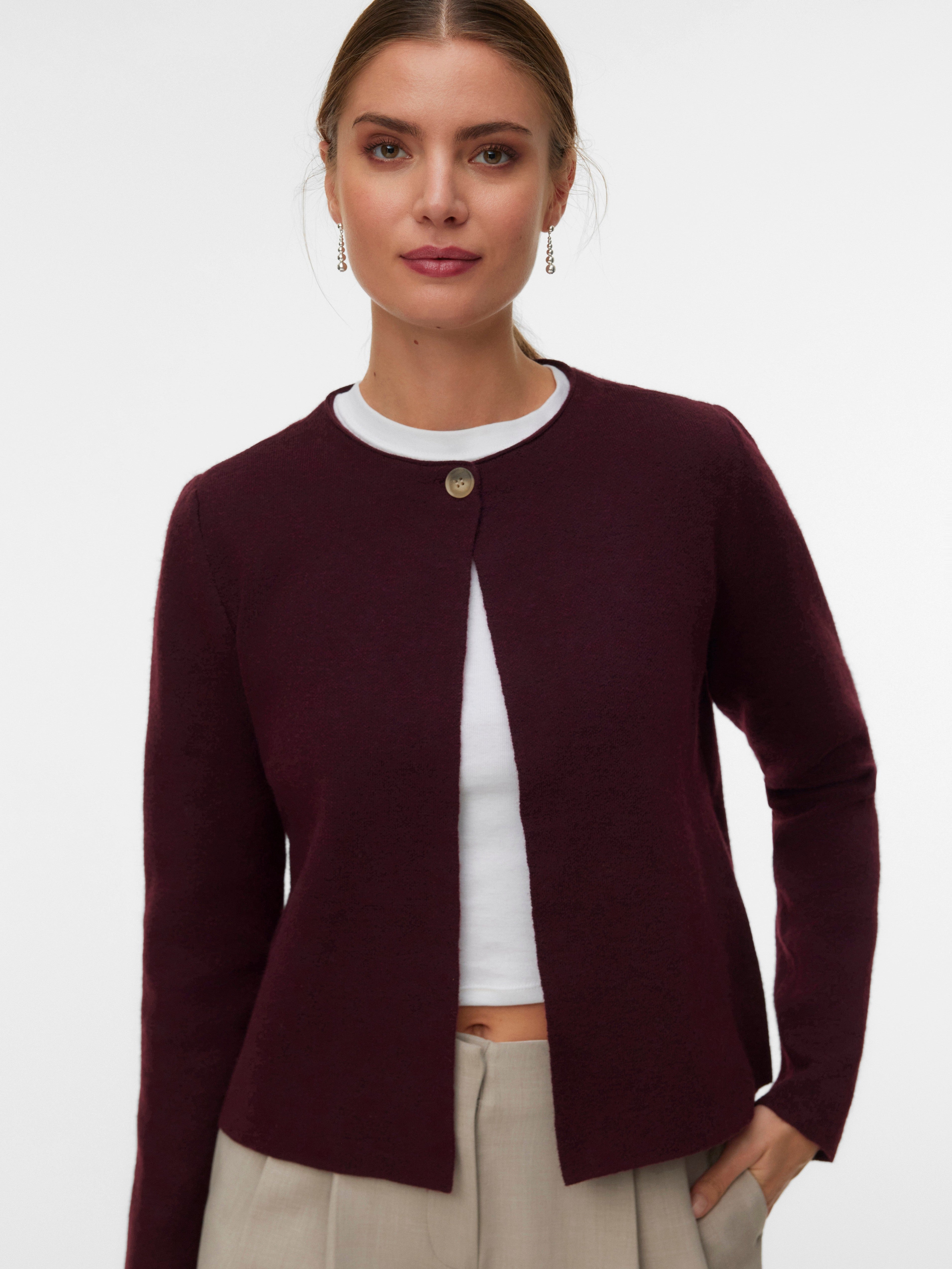 VERO MODA VMMARINA o-neck cardigan boo in winetasting melange - Image 4