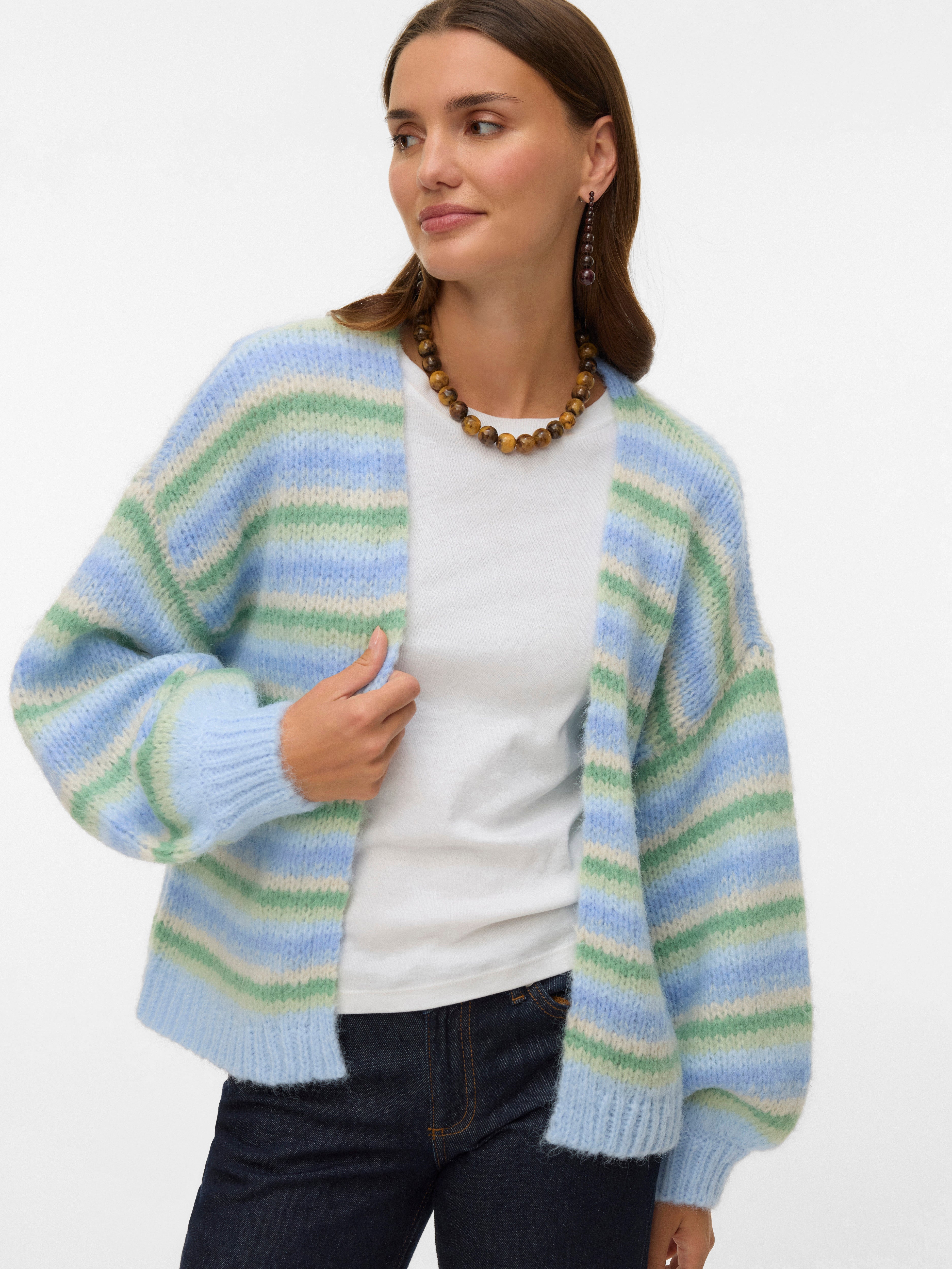 VERO MODA VMMAYBE stripe open cardigan - fog green