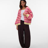 VERO MODA VMMAYBE stripe open cardigan in fog green w. misteltoe/cashmere blue/brunnera blue/birch - Image 1