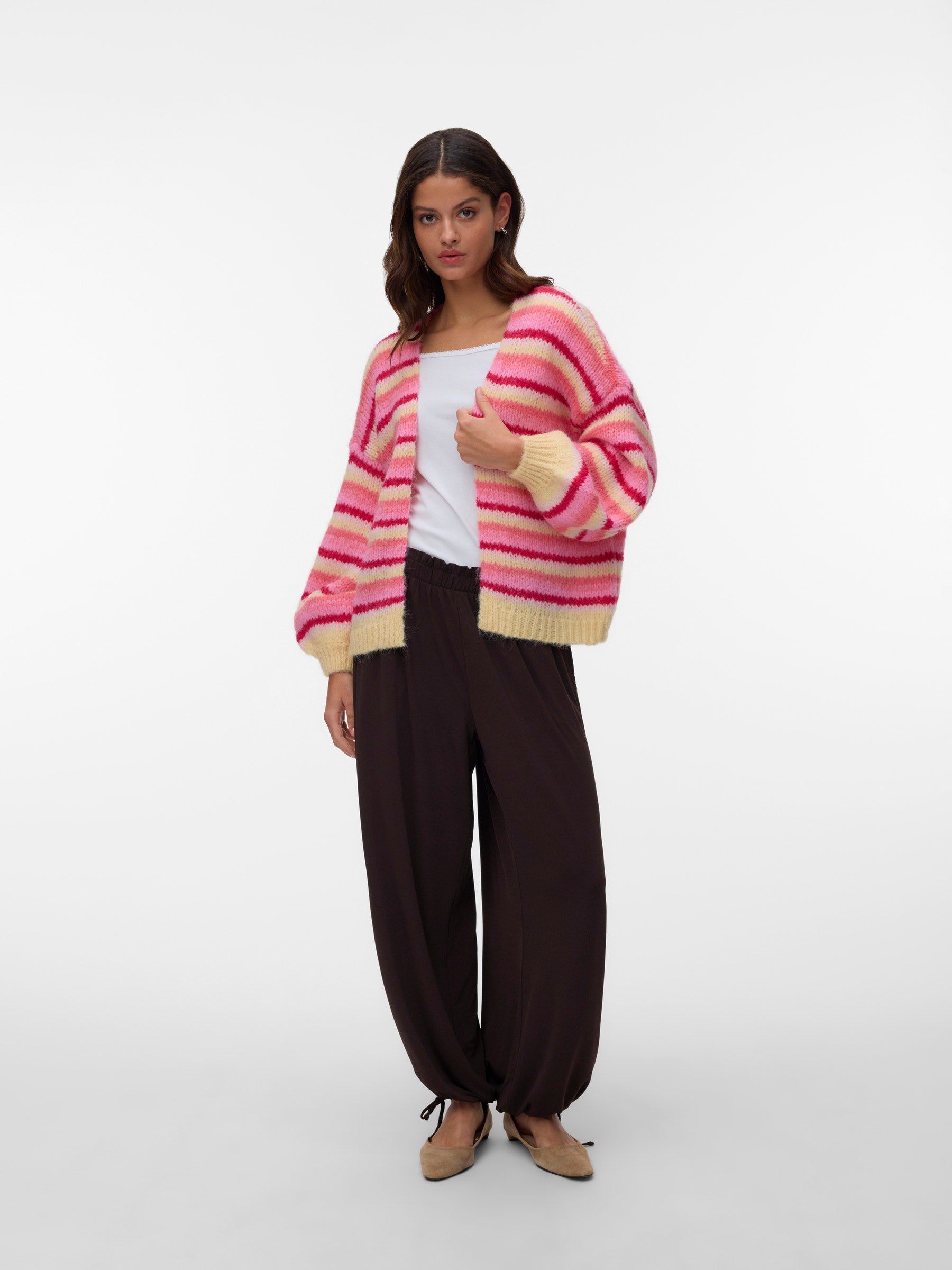 VERO MODA VMMAYBE stripe open cardigan in fog green w. misteltoe/cashmere blue/brunnera blue/birch - Image 1