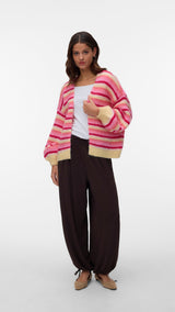 VERO MODA VMMAYBE stripe open cardigan in fog green w. misteltoe/cashmere blue/brunnera blue/birch - Image 1