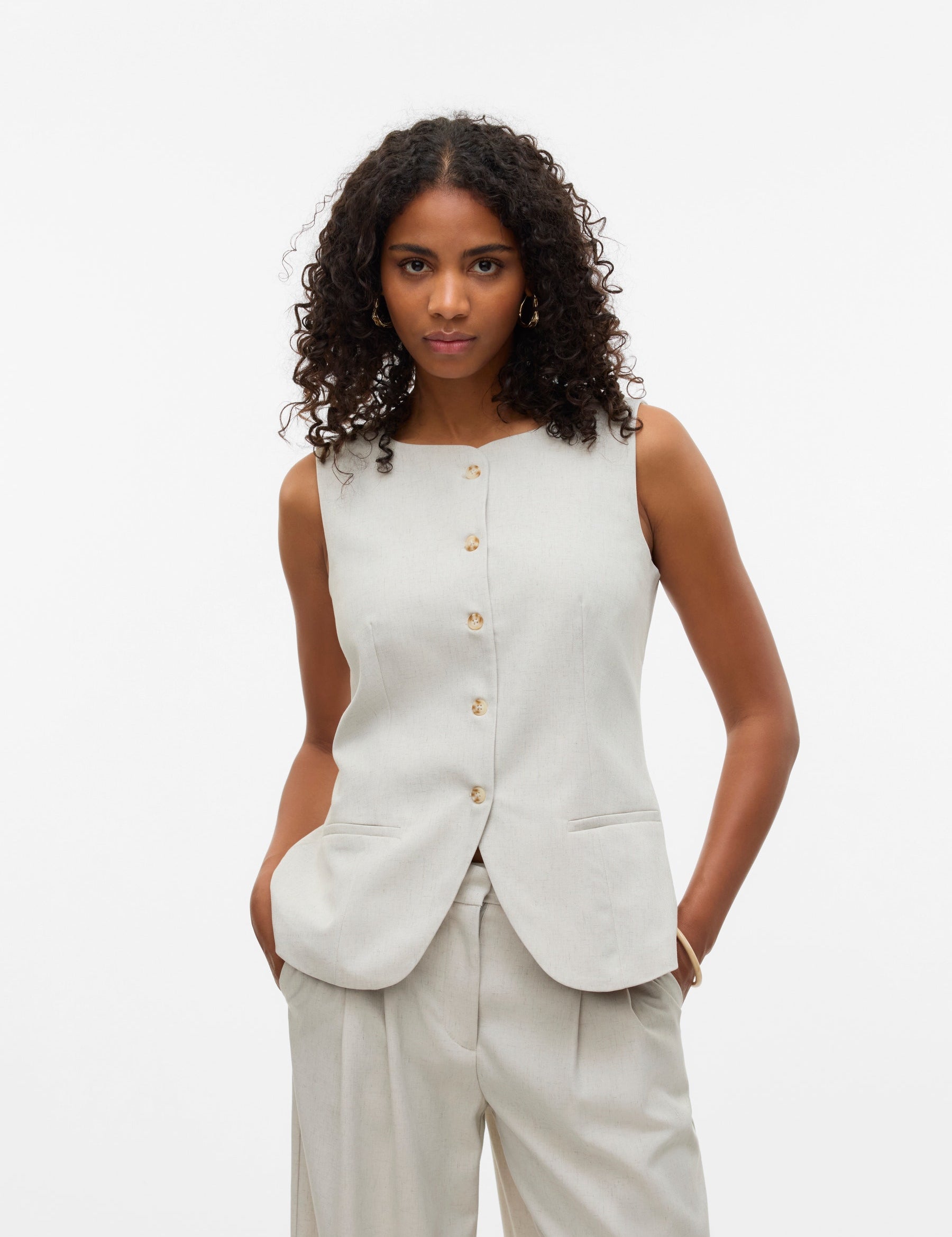 VERO MODA VMMIKELA long waistcoat in birch melange as sample - Image 1