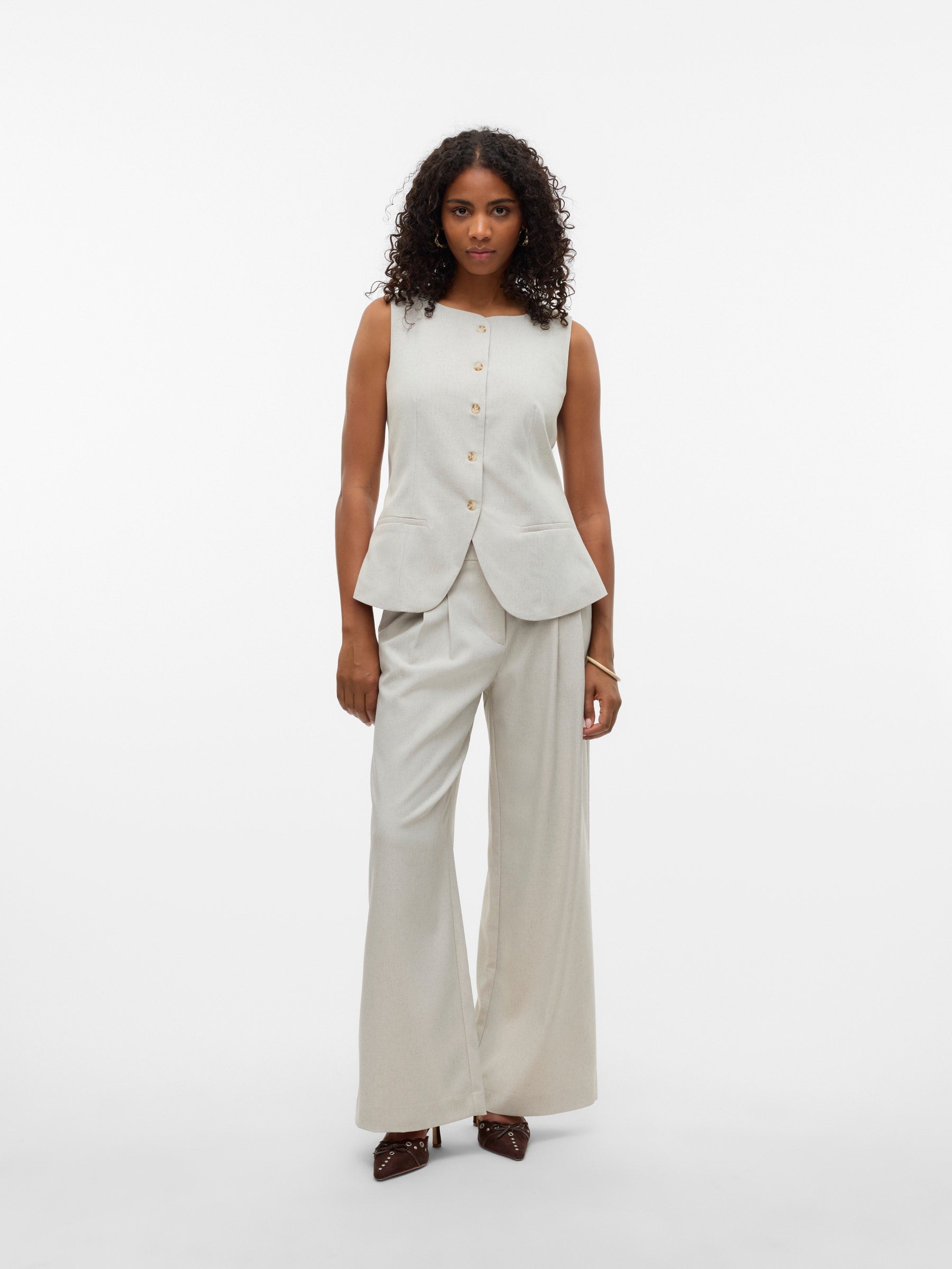 VERO MODA VMMIKELA long waistcoat in birch melange as sample - Image 4