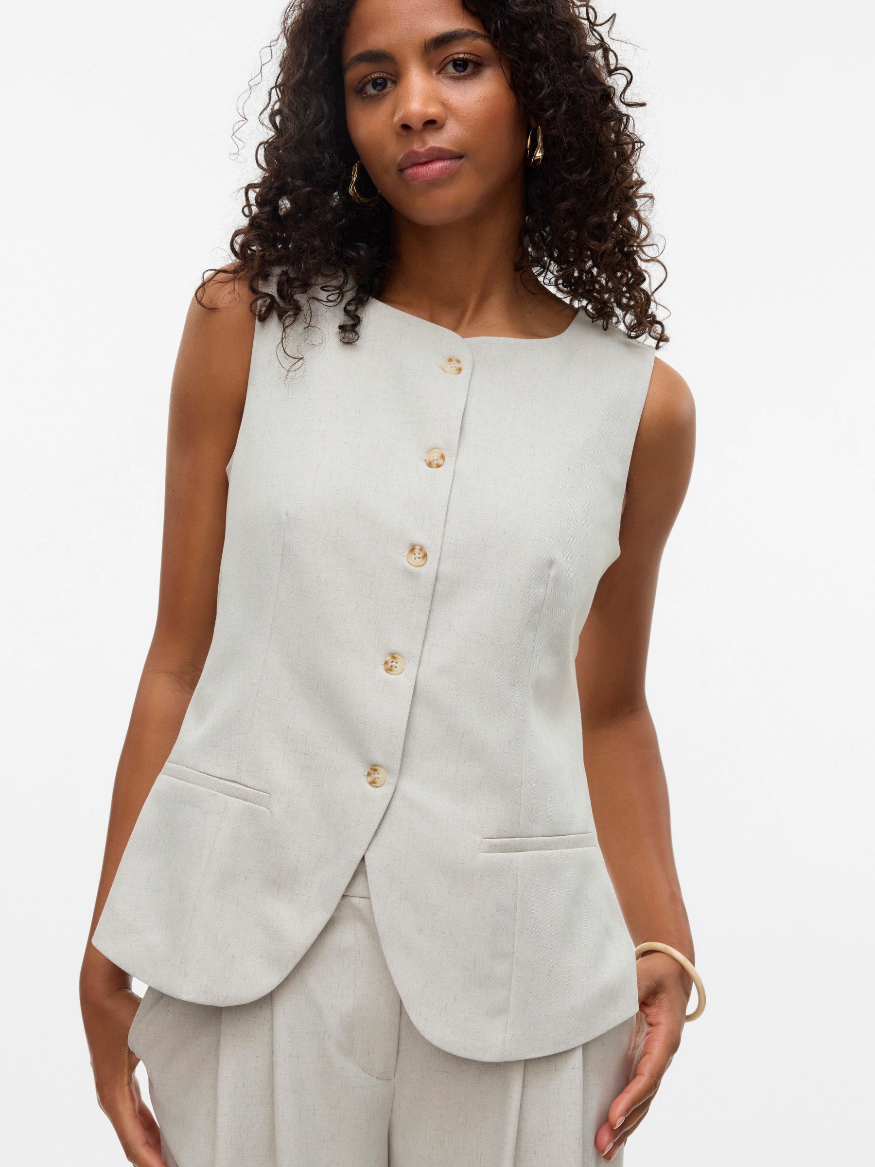 VERO MODA VMMIKELA long waistcoat in birch melange as sample - Image 5