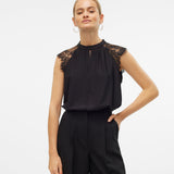 VERO MODA VMMILLA lace tee in pumice stone - Image 1