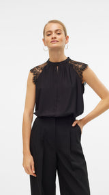 VERO MODA VMMILLA lace tee in pumice stone - Image 1