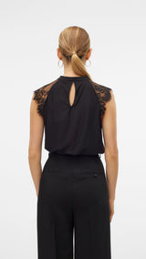 VERO MODA VMMILLA lace tee in pumice stone - Image 2