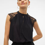 VERO MODA VMMILLA lace tee in pumice stone - Image 5