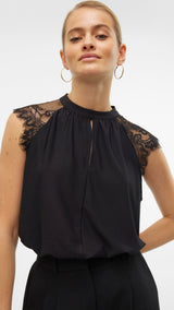 VERO MODA VMMILLA lace tee in pumice stone - Image 5