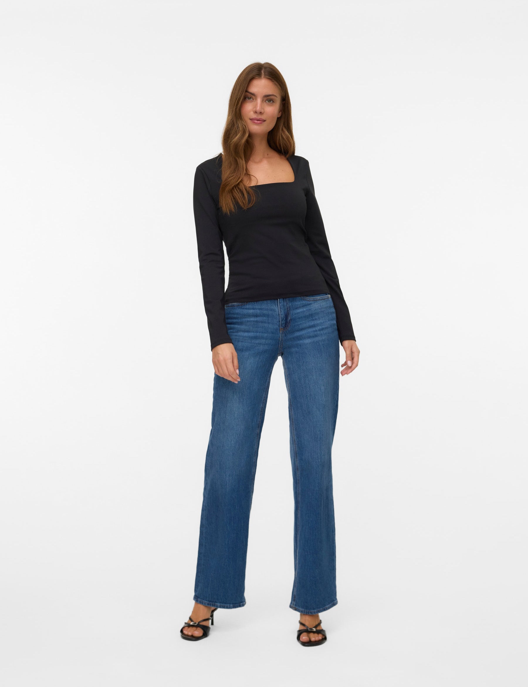 VERO MODA VMMILLION square neck top in black - Image 1