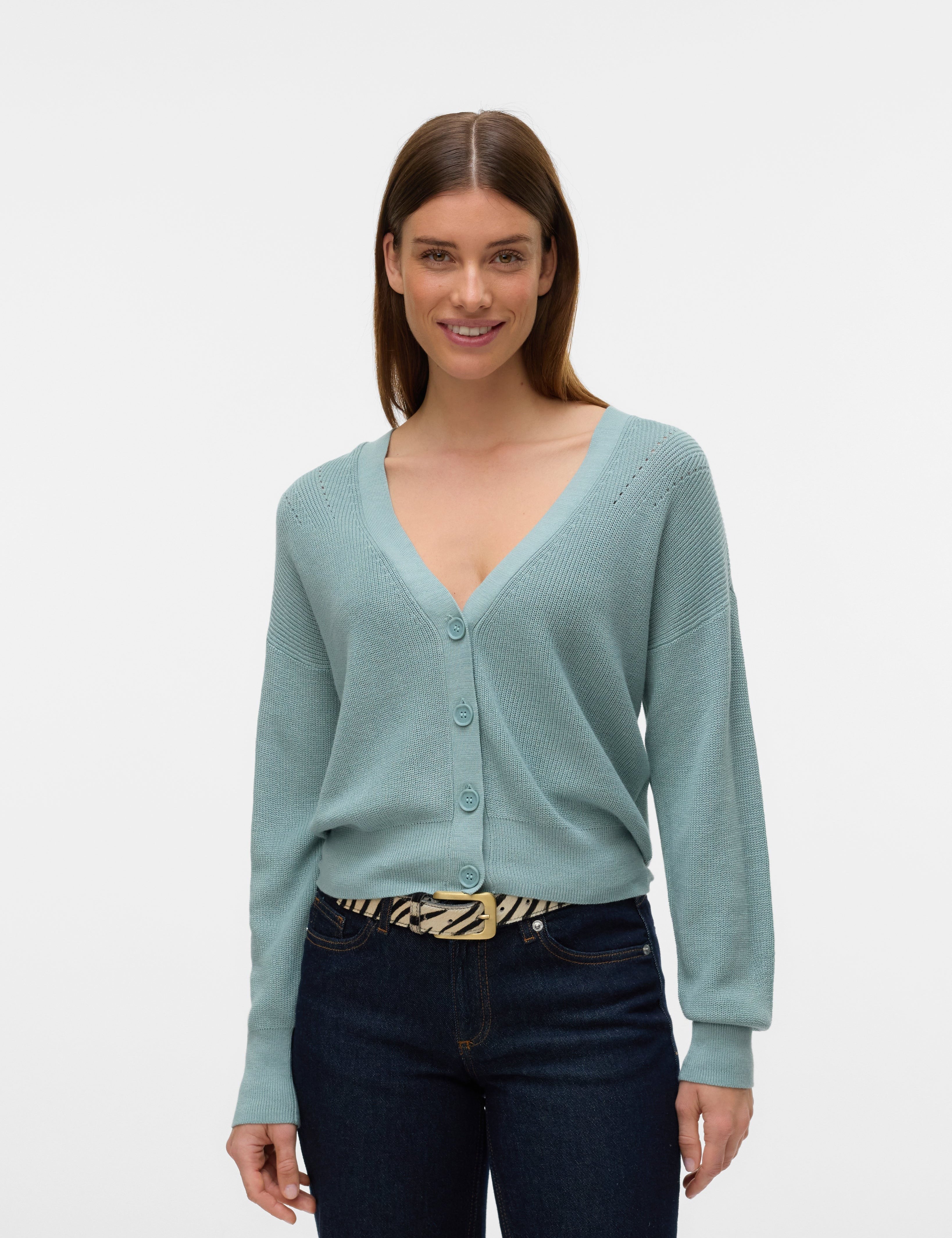 VERO MODA VMNEWLEXSUN short v-neck car in gray mist - Image 1