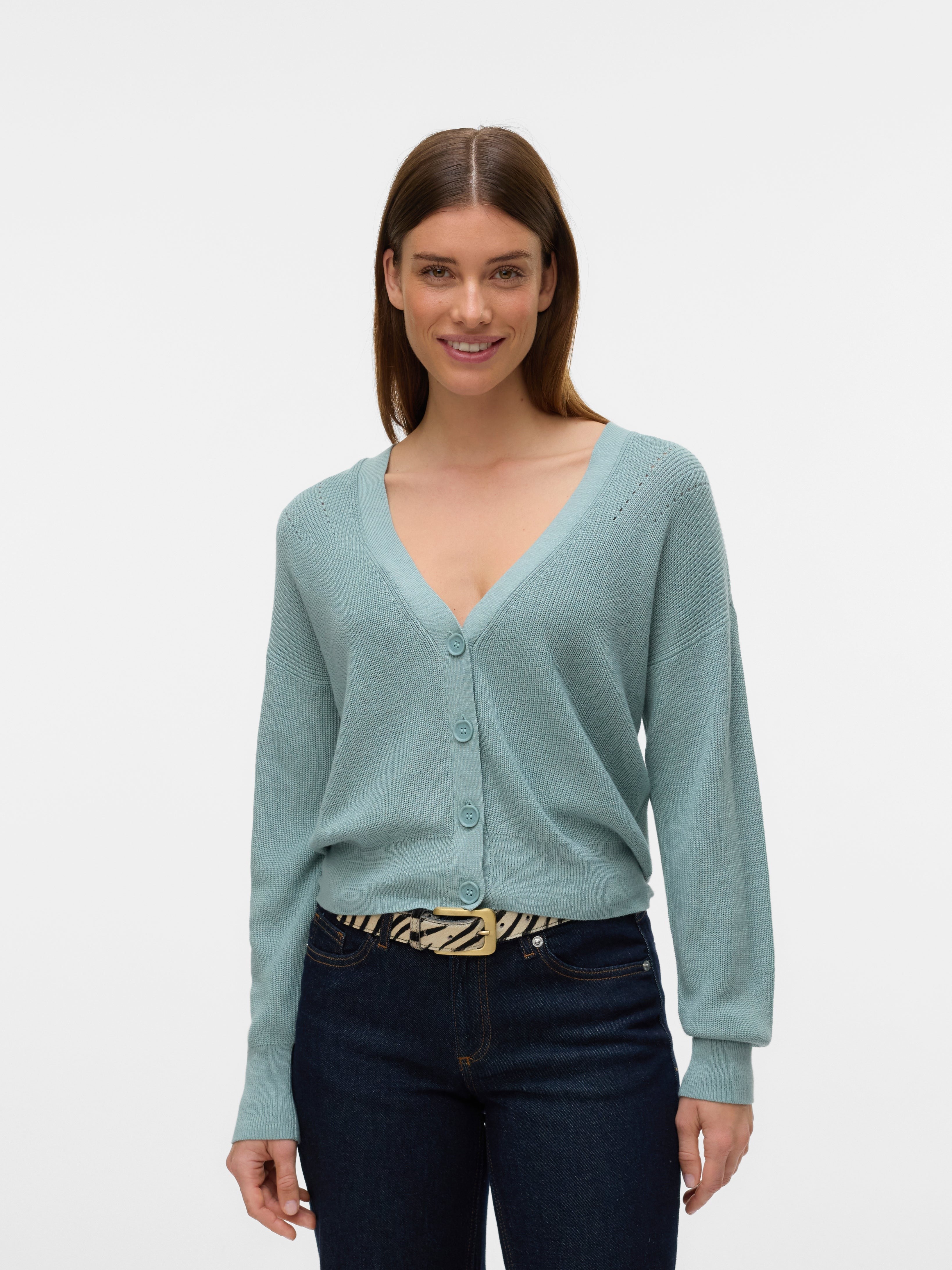 VERO MODA VMNEWLEXSUN short v-neck car in gray mist - Image 1
