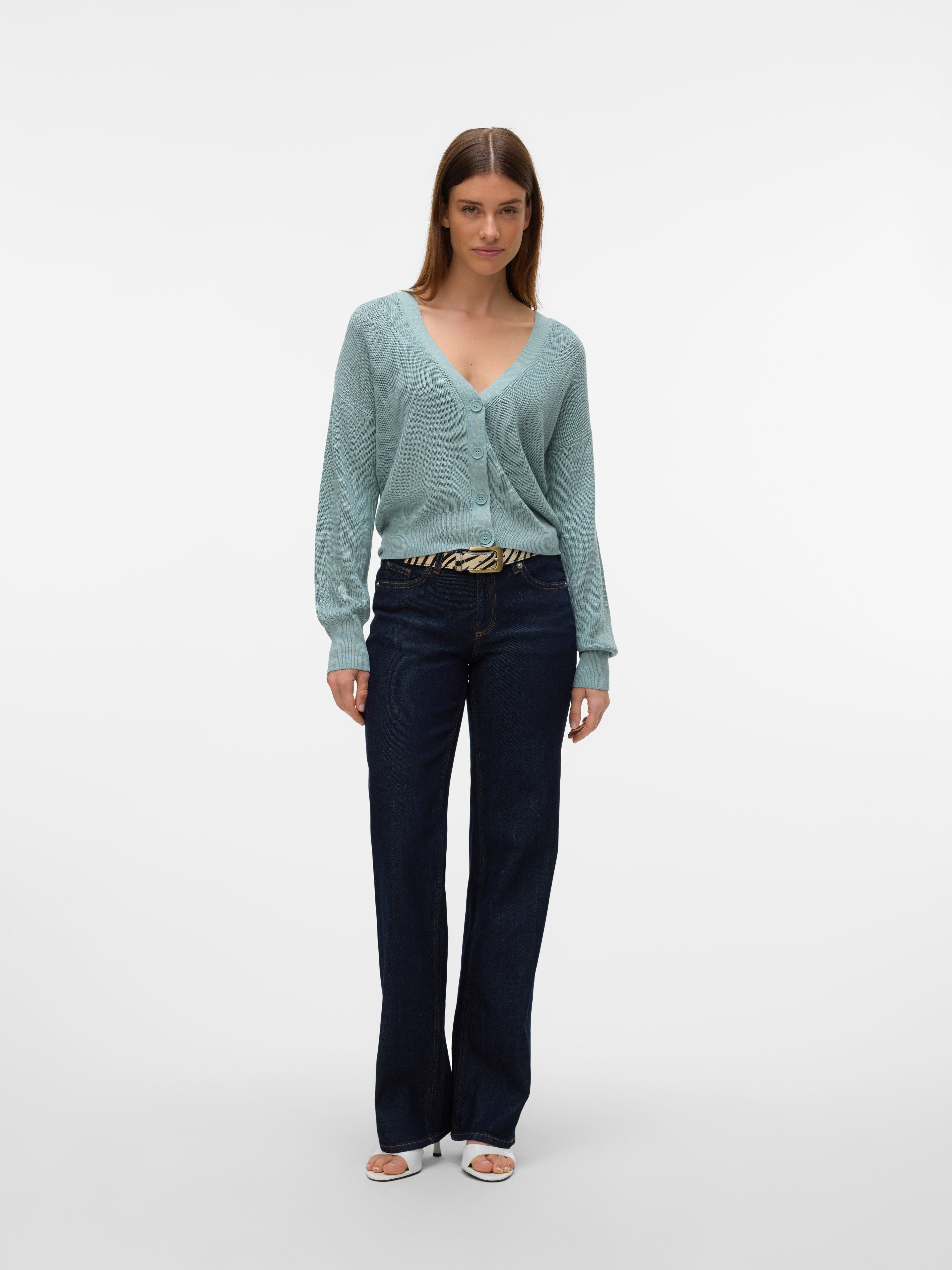 VERO MODA VMNEWLEXSUN short v-neck car in gray mist - Image 4