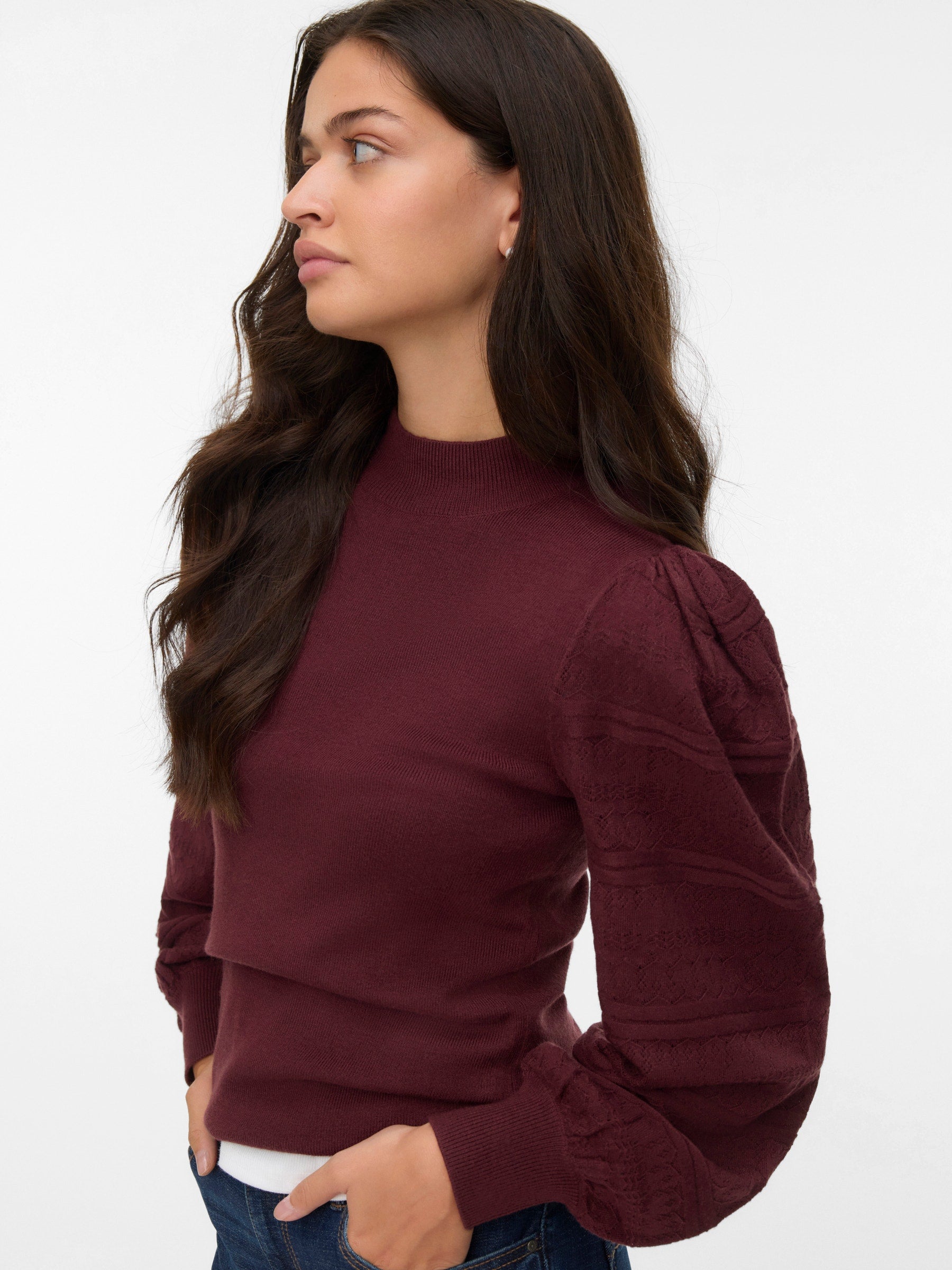 VERO MODA VMNEWLIMONE highneck pullover boo in winetasting - Image 4