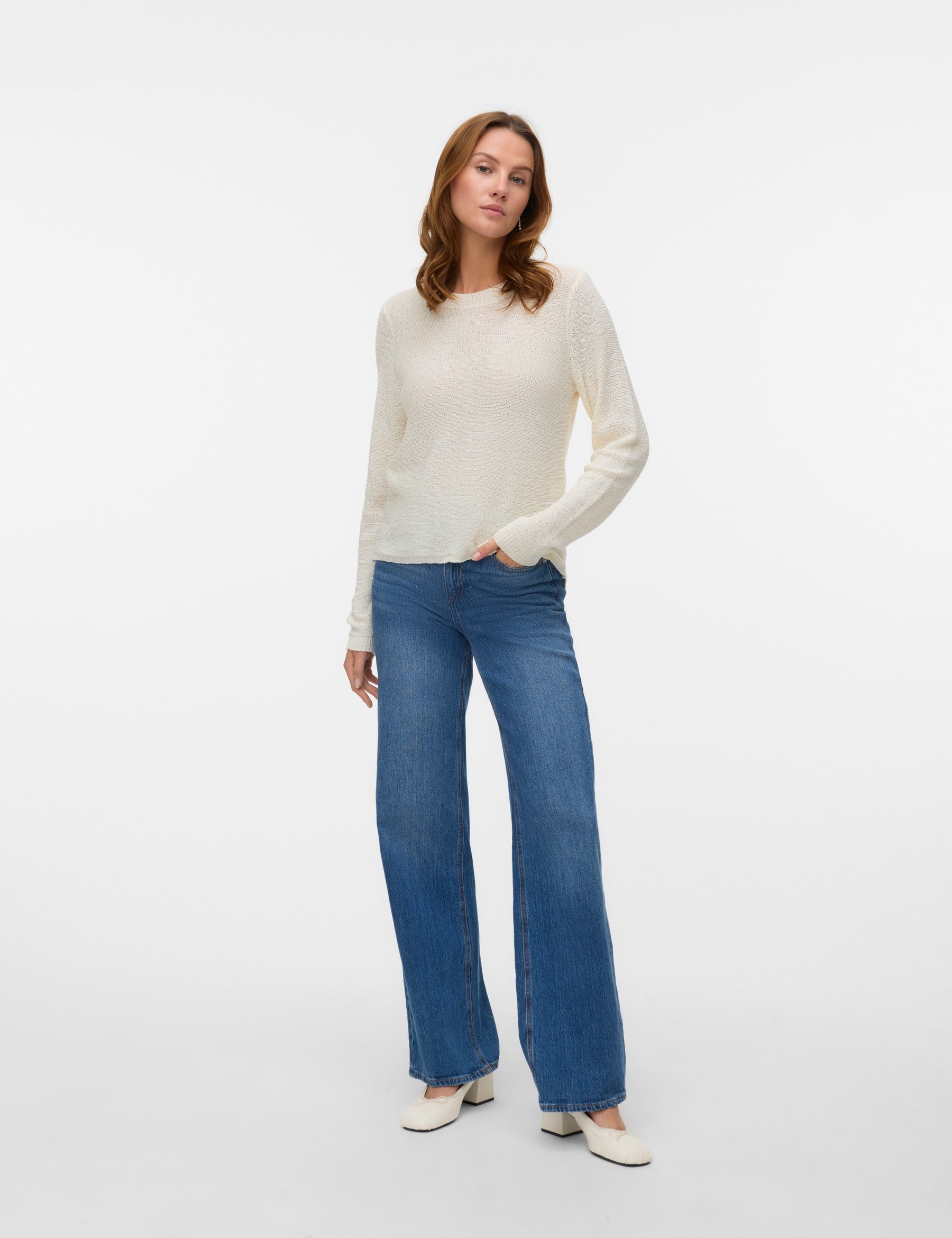 VERO MODA VMNUEVOCHARITY o-neck pull boo in birch w. black - Image 1