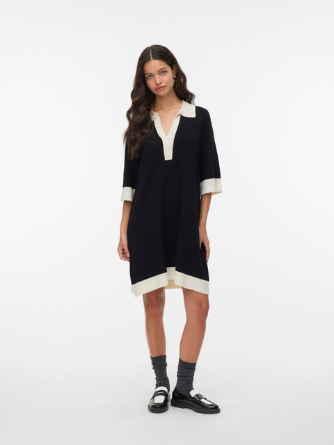 VERO MODA VMOLI 7/8 v-neck dress in black w. birch
