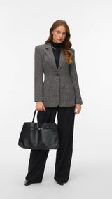 VERO MODA VMPERLE fitted bow blazer in black salt and pepper - Image 1