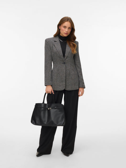 VERO MODA VMPERLE fitted bow blazer in black salt and pepper