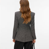 VERO MODA VMPERLE fitted bow blazer in black salt and pepper - Image 2