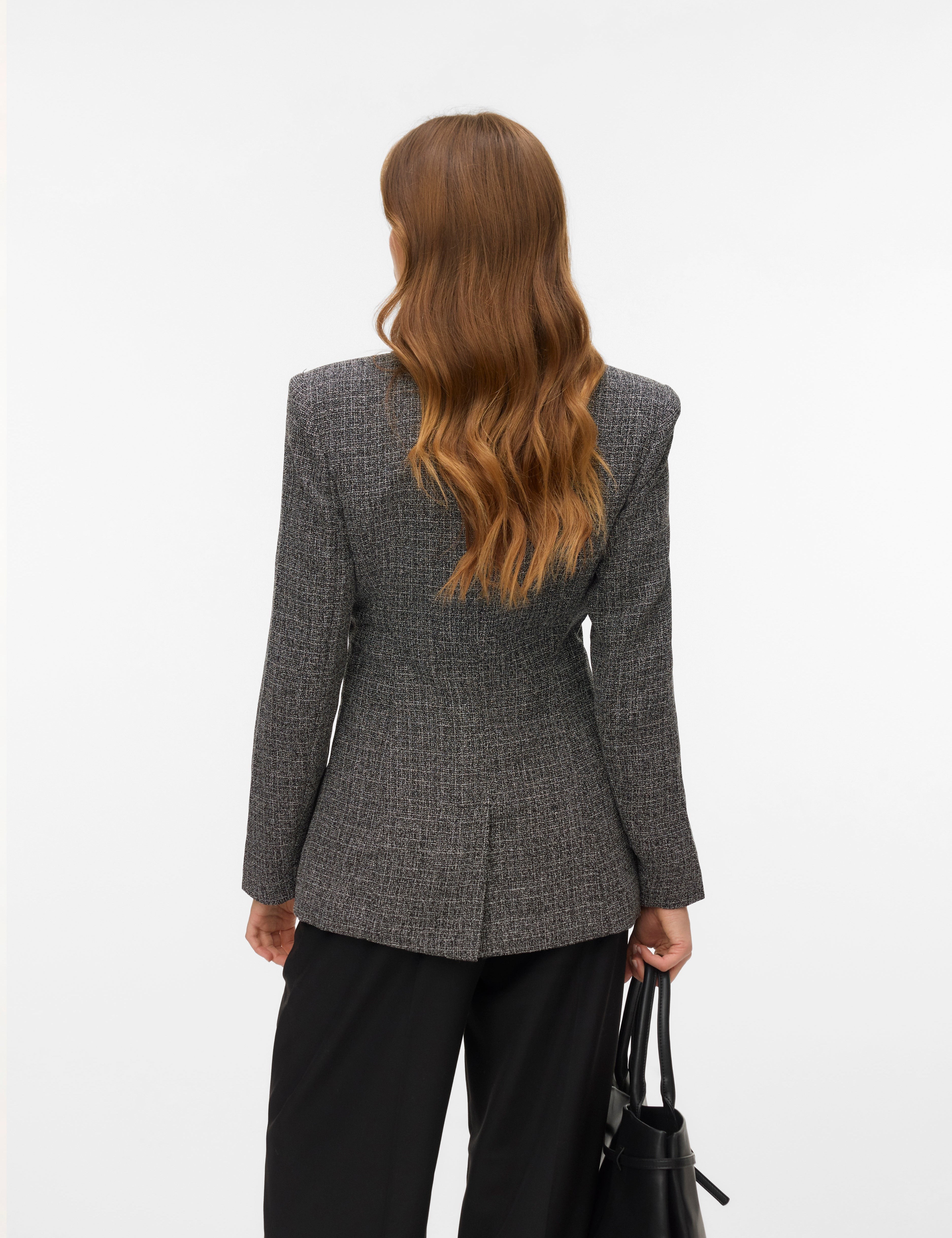 VERO MODA VMPERLE fitted bow blazer in black salt and pepper - Image 2