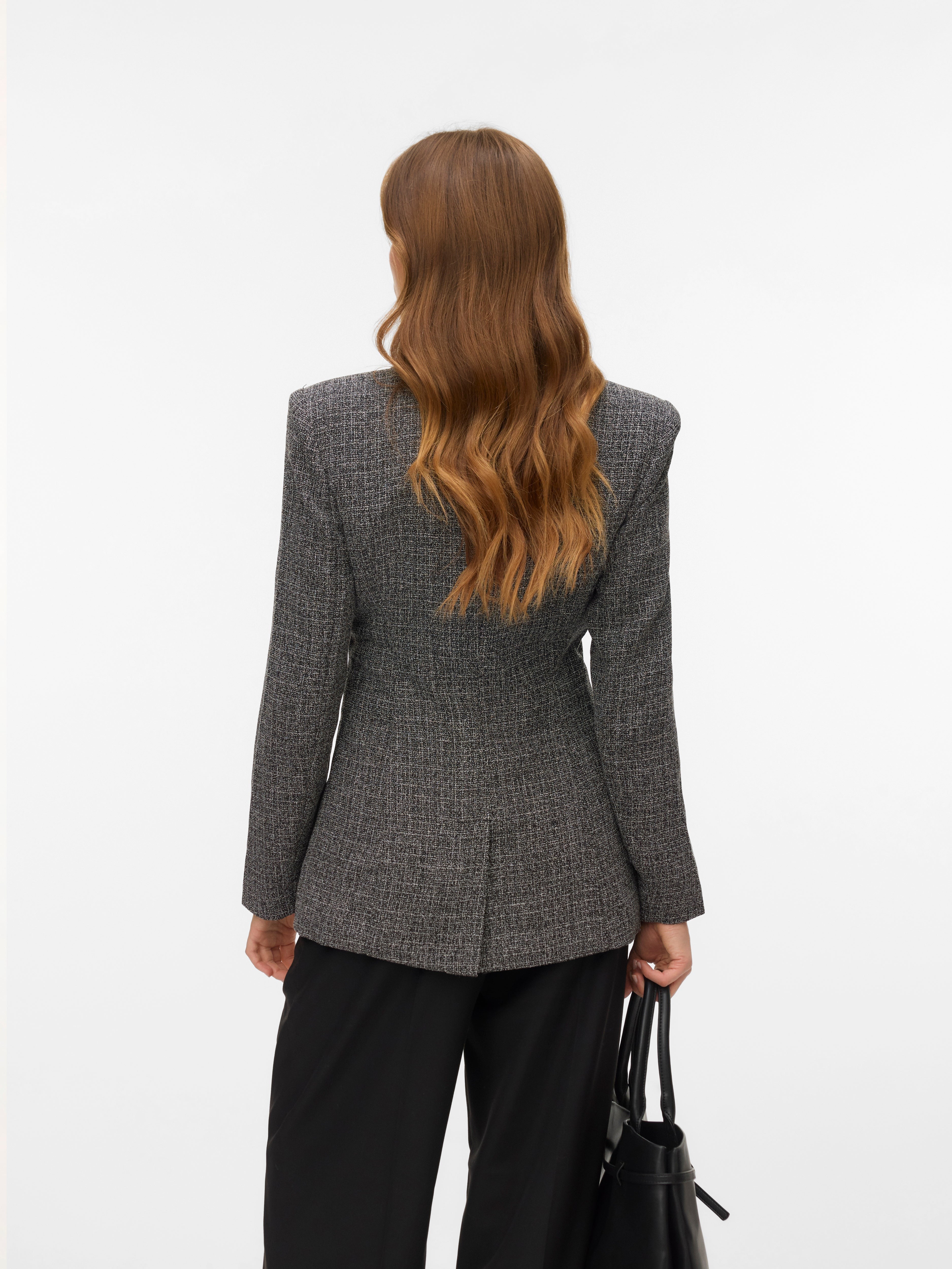 VERO MODA VMPERLE fitted bow blazer in black salt and pepper - Image 2