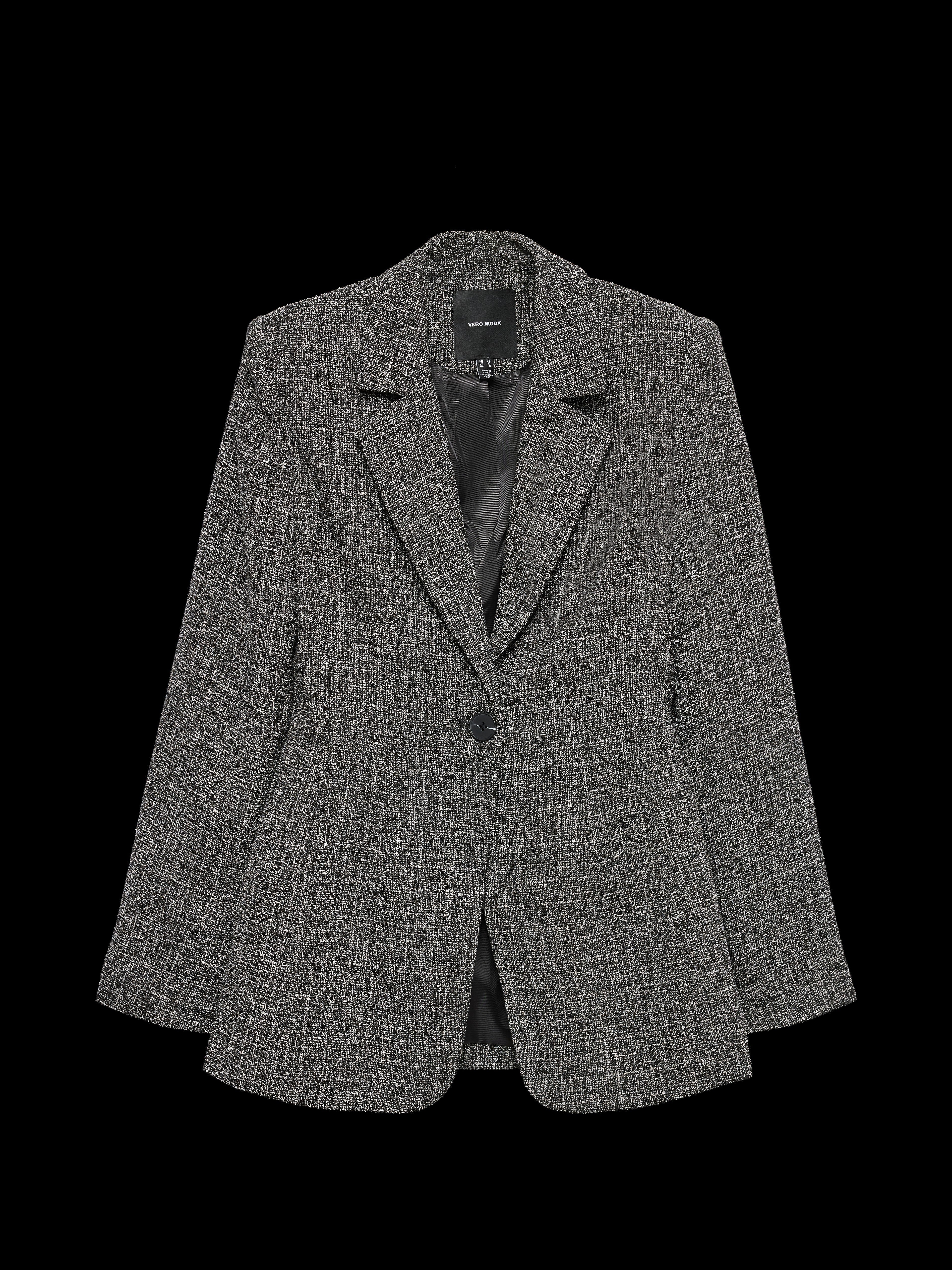 VERO MODA VMPERLE fitted bow blazer in black salt and pepper - Image 3