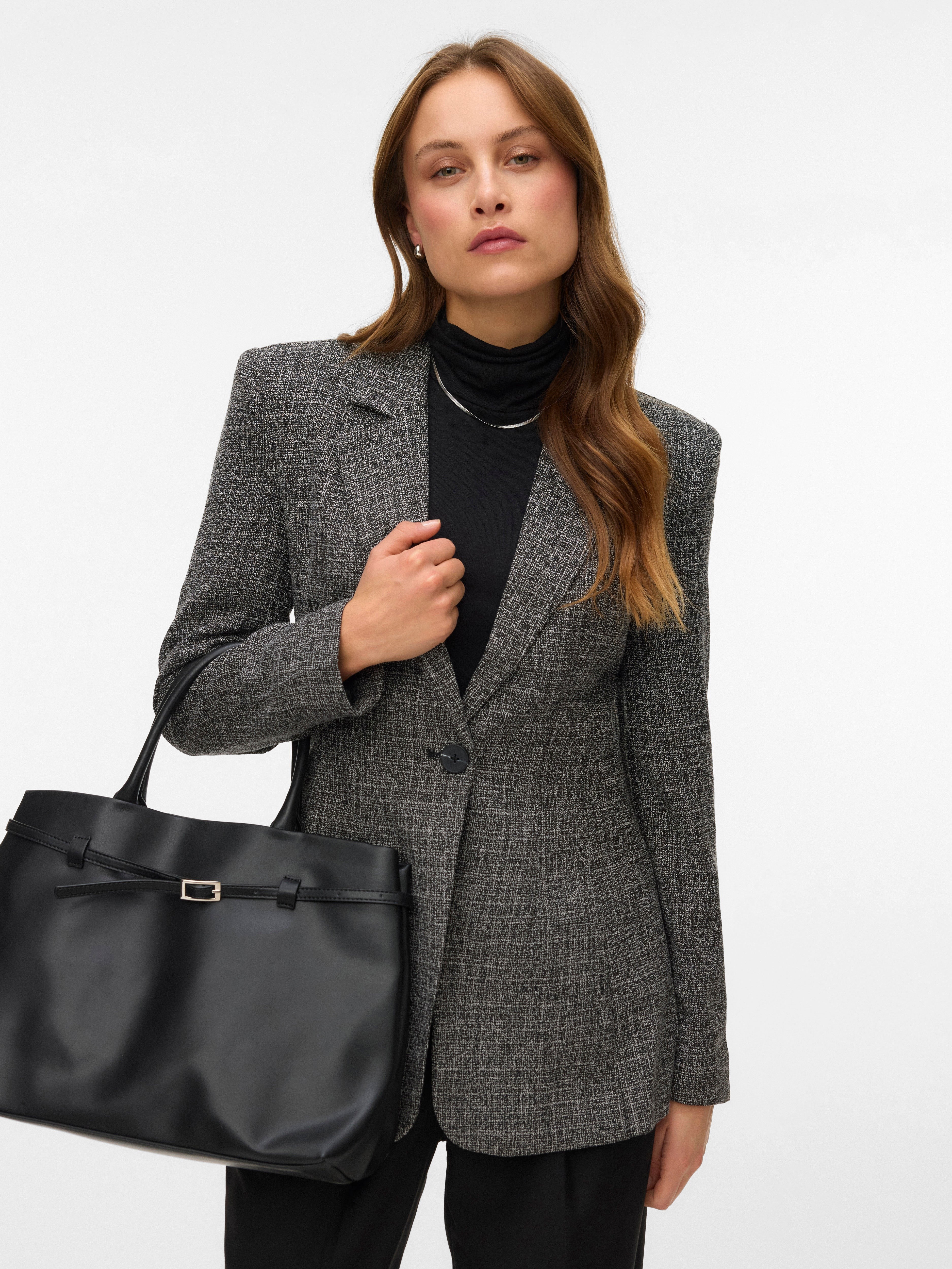 VERO MODA VMPERLE fitted bow blazer in black salt and pepper - Image 4