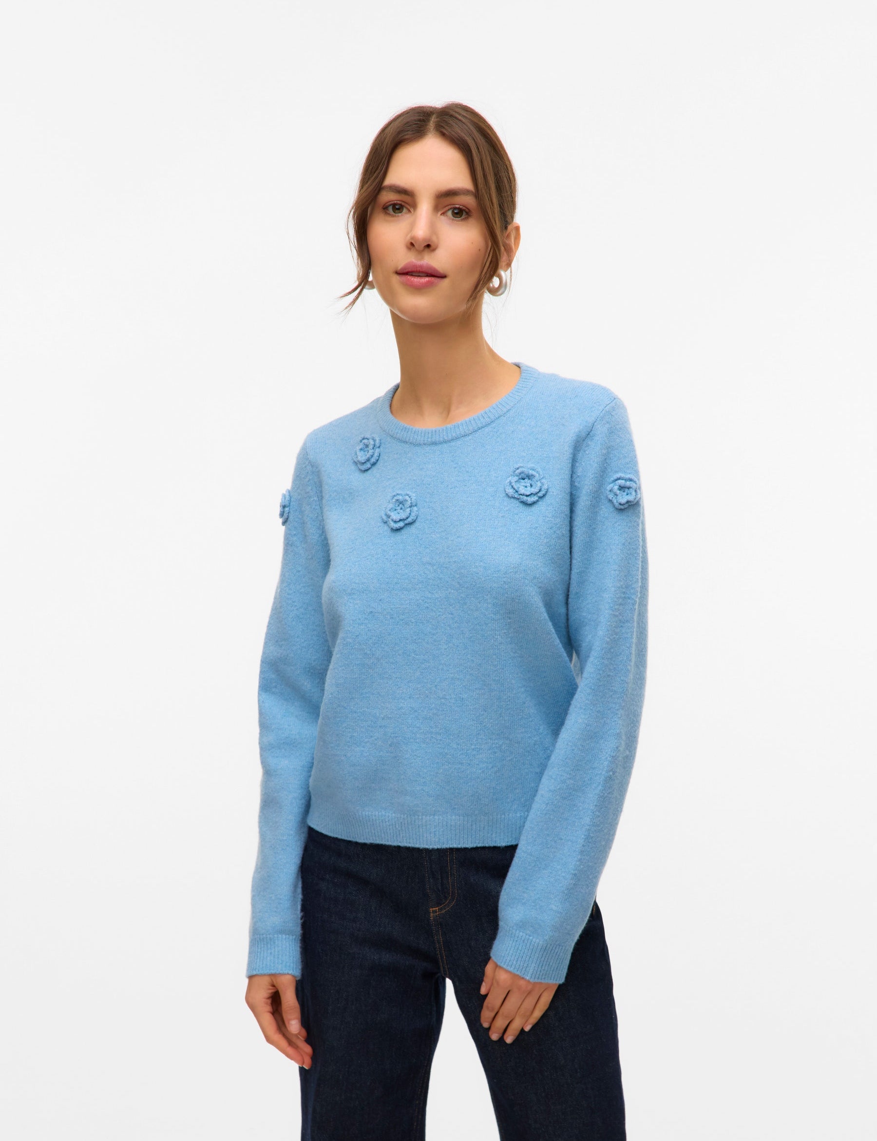 VERO MODA VMROSE o-neck pullover boo in birch melange - Image 1