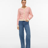 VERO MODA VMSABA plain o-neck cardigan in birch w. black - Image 1