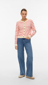 VERO MODA VMSABA plain o-neck cardigan in birch w. black - Image 1