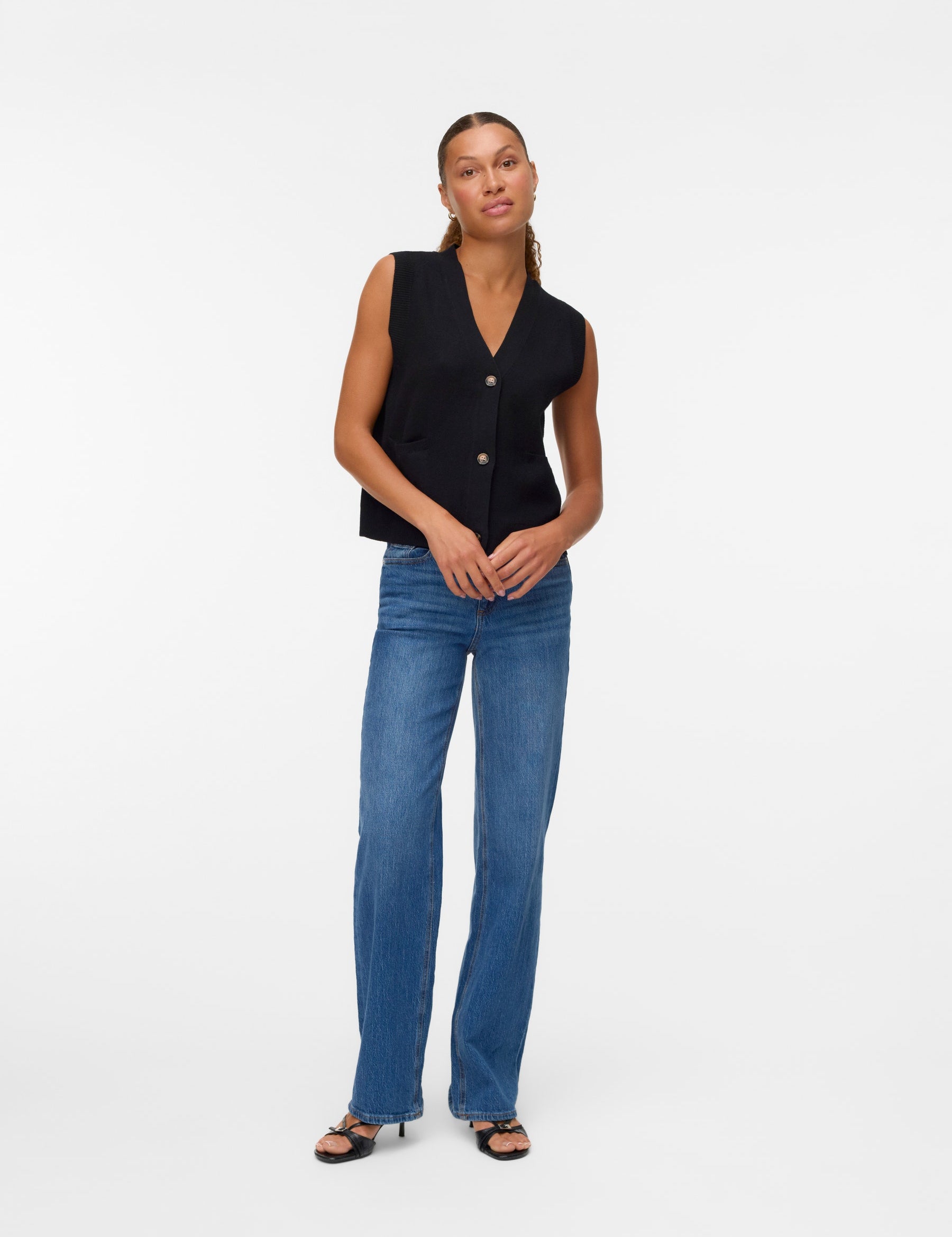 VERO MODA VMSABA v-neck button vest in black - Image 1