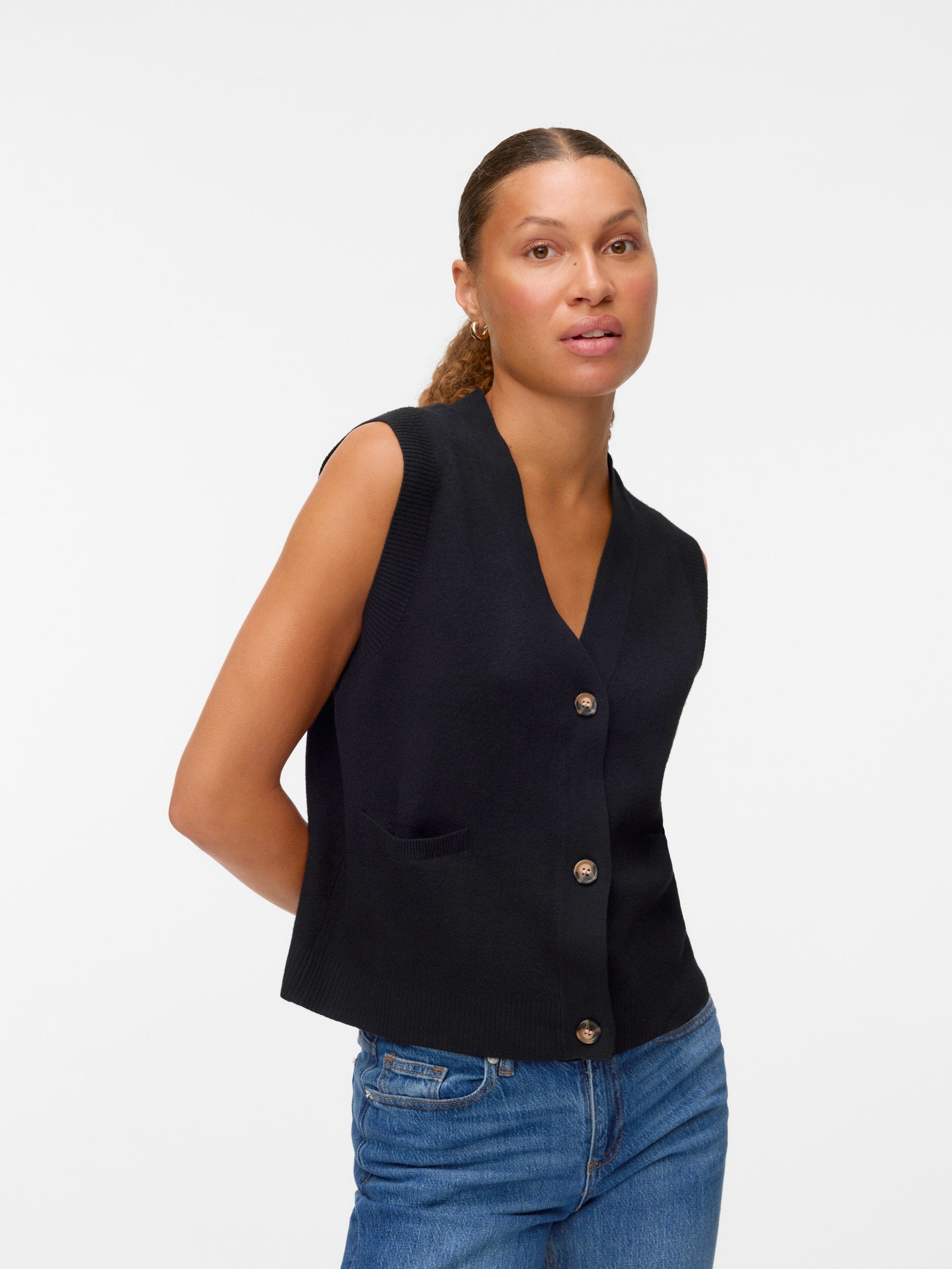 VERO MODA VMSABA v-neck button vest in black - Image 4