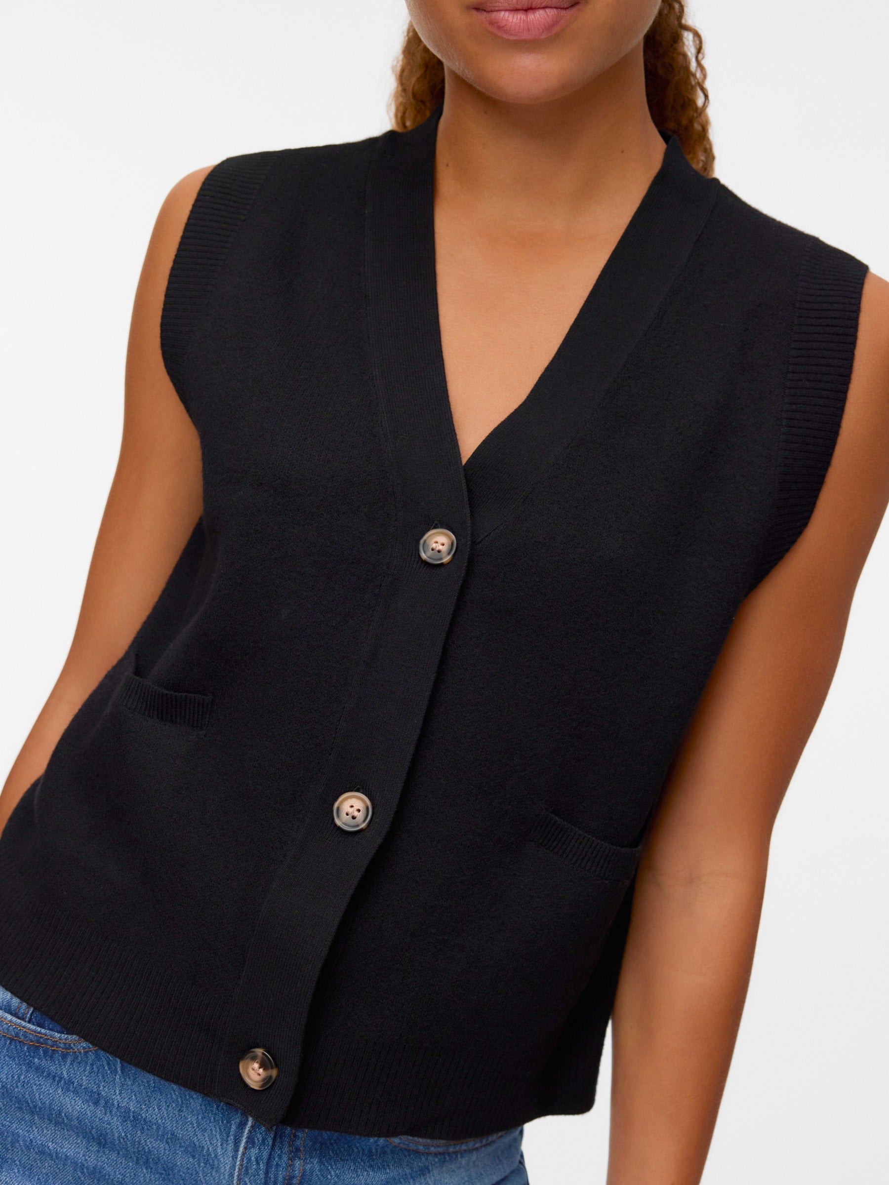 VERO MODA VMSABA v-neck button vest in black - Image 5