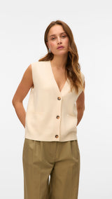 VERO MODA VMSABA v-neck button vest in birch - Image 1