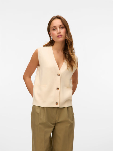 VERO MODA VMSABA v-neck button vest in birch
