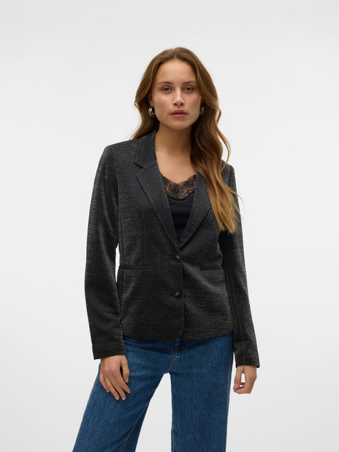 VERO MODA VMSHALI fitted shiny blazer in black