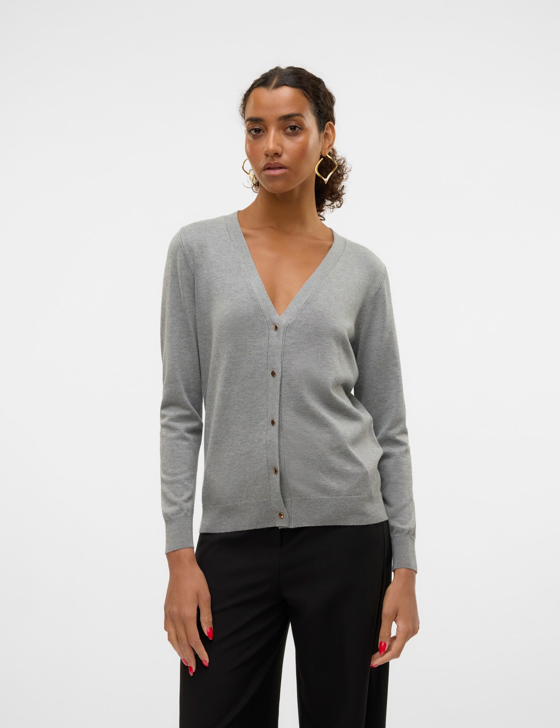 VERO MODA VMSILJE v-neck cardigan in medium grey melange - Image 1