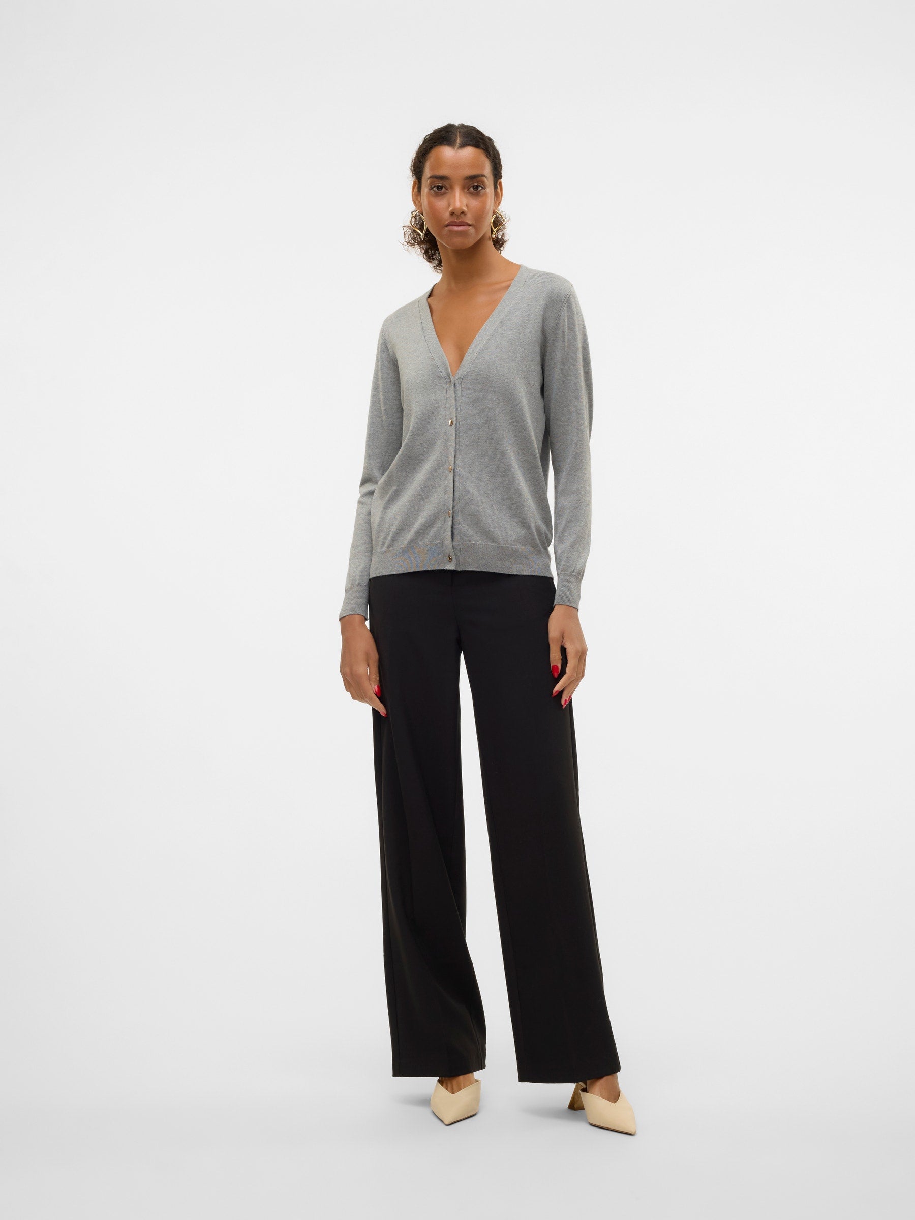 VERO MODA VMSILJE v-neck cardigan in medium grey melange - Image 4