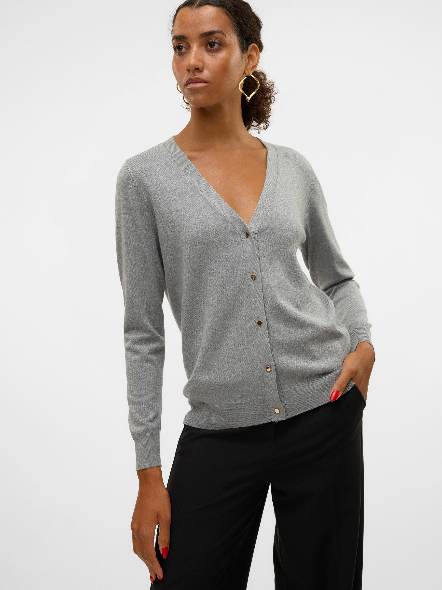 VERO MODA VMSILJE v-neck cardigan in medium grey melange - Image 5
