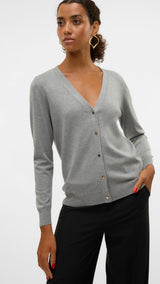 VERO MODA VMSILJE v-neck cardigan in medium grey melange - Image 5