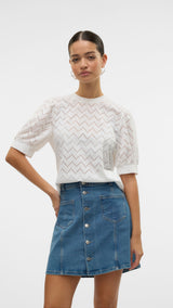 VERO MODA VMTHAS 2/4 top vo in snow white - Image 1