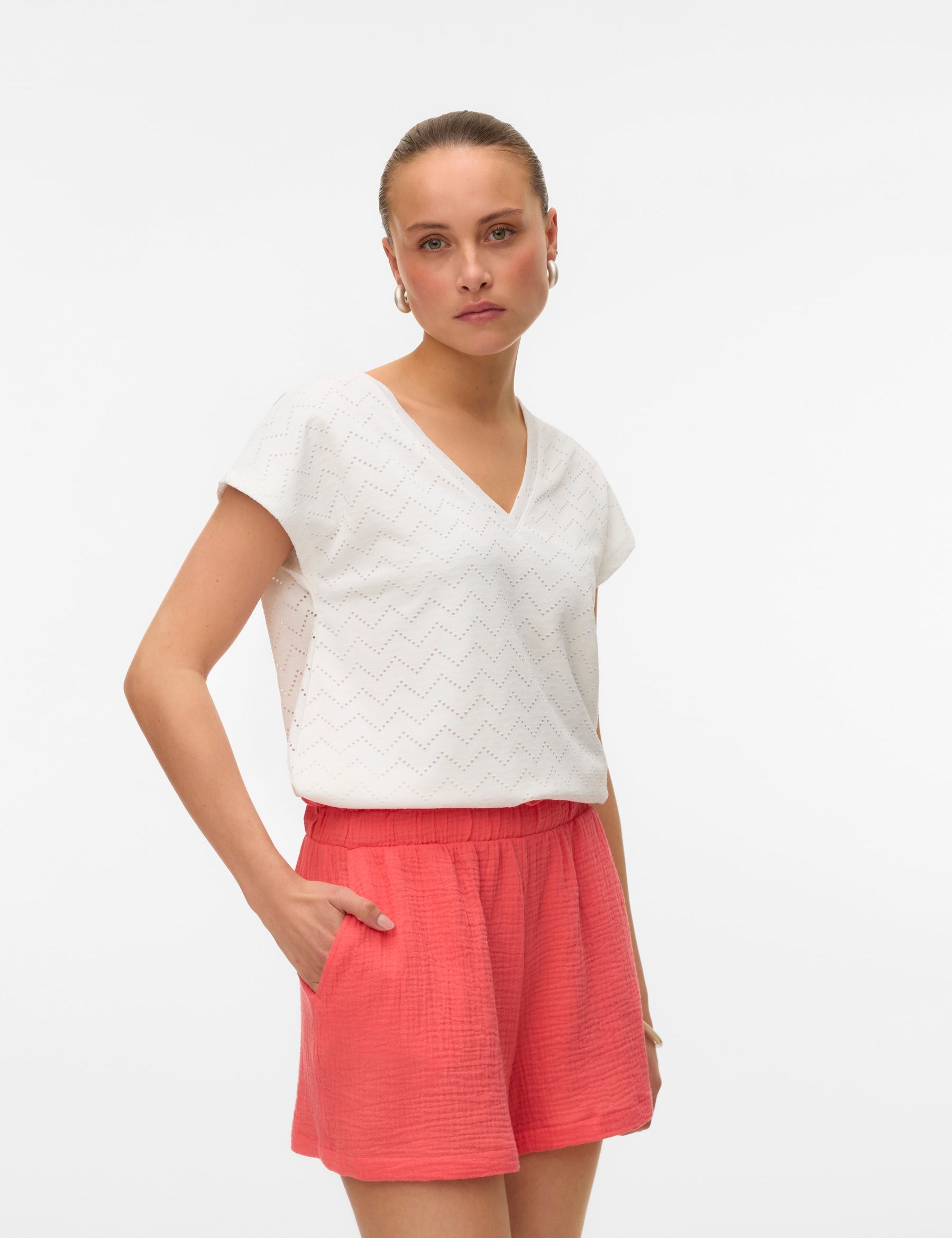 VERO MODA VMTHAS v-neck top vo in snow white - Image 1